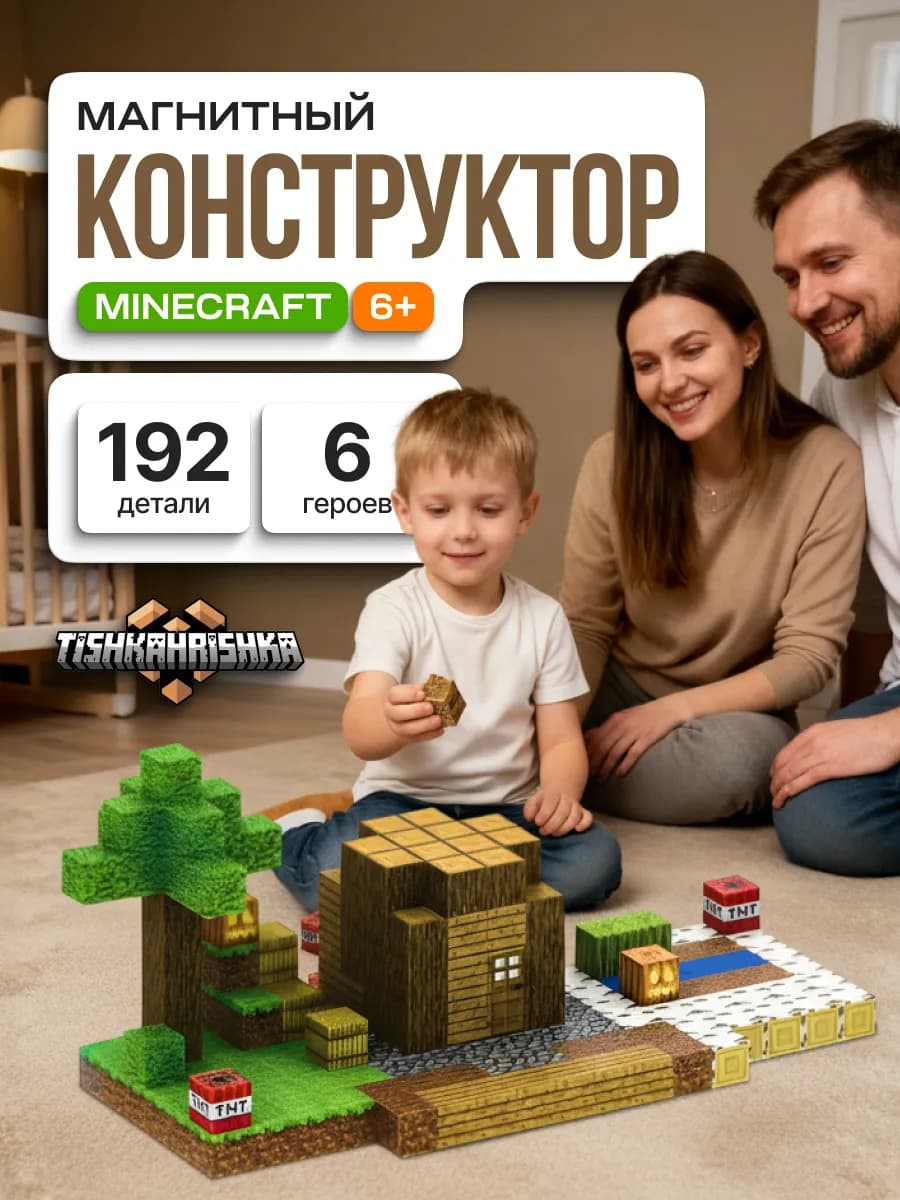 Магнитный конструктор Майнкрафт деревня 192 кубика