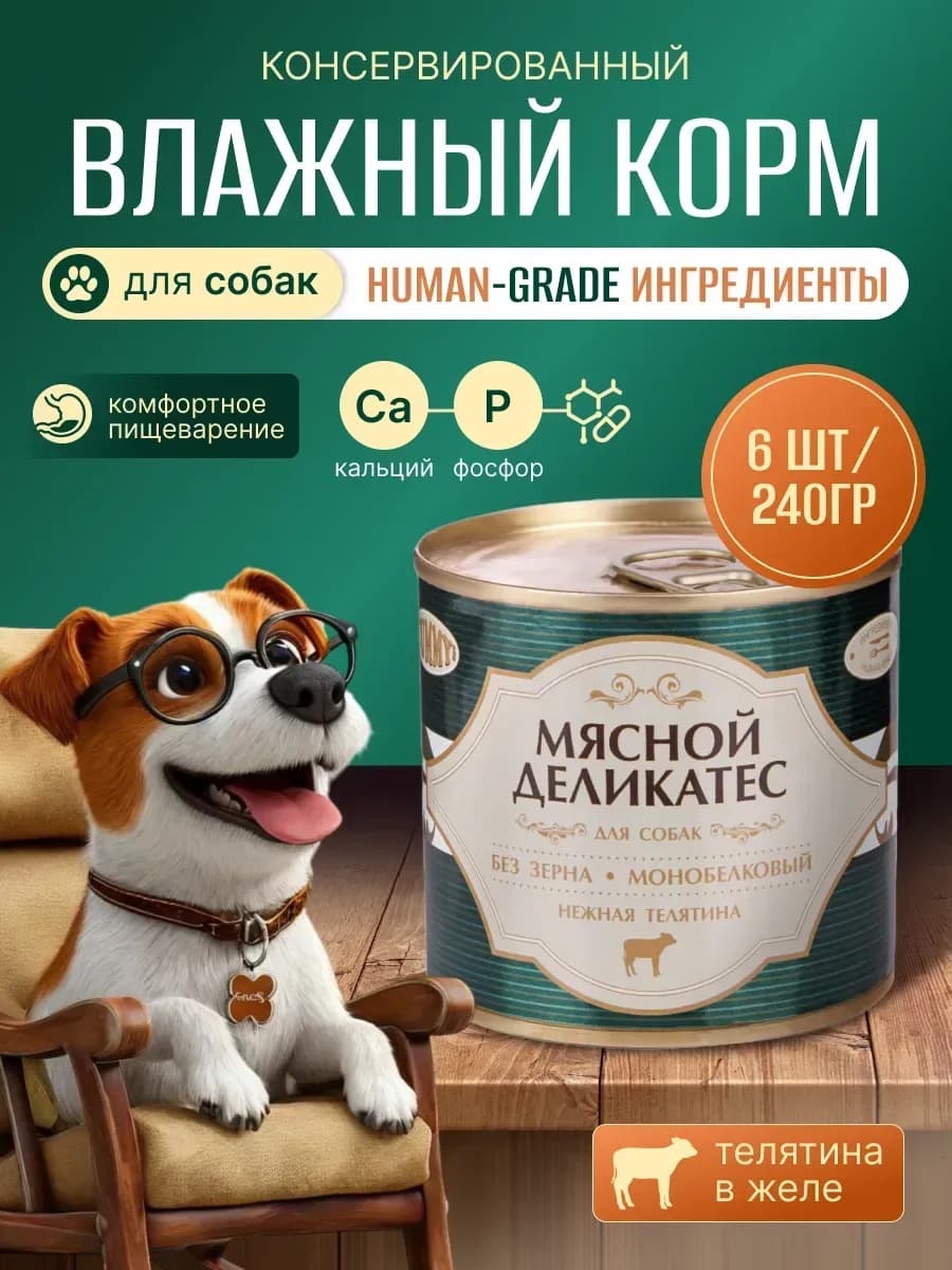 Корм для собак влажный, 240 гр * 6 шт