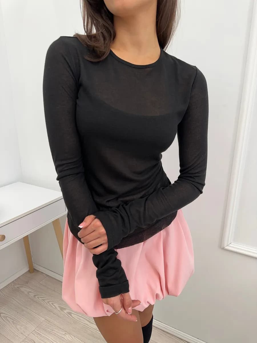 Лонгслив облегающий полупрозрачный с длинным рукавом