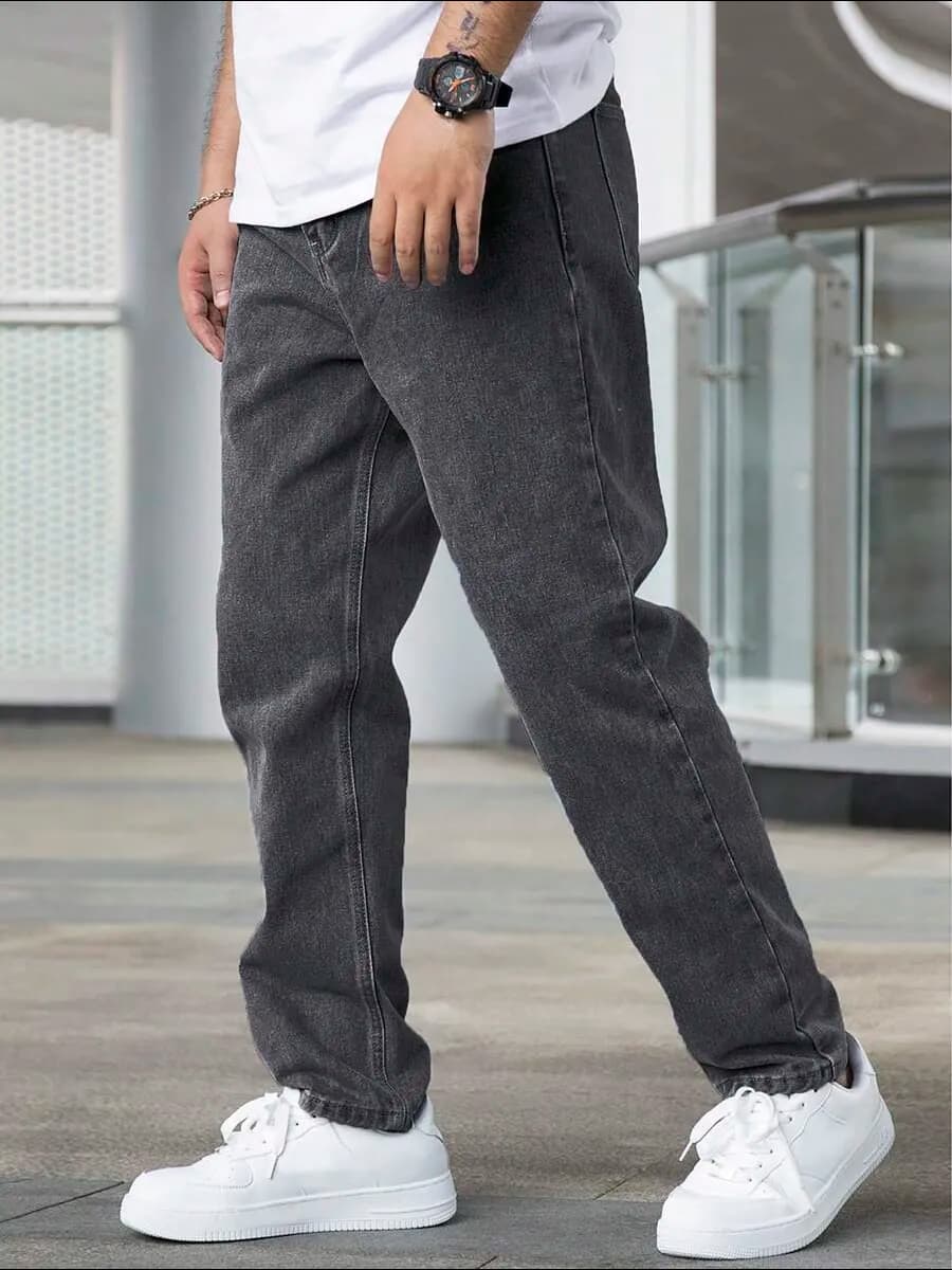 Джинсы бананы зауженные серые