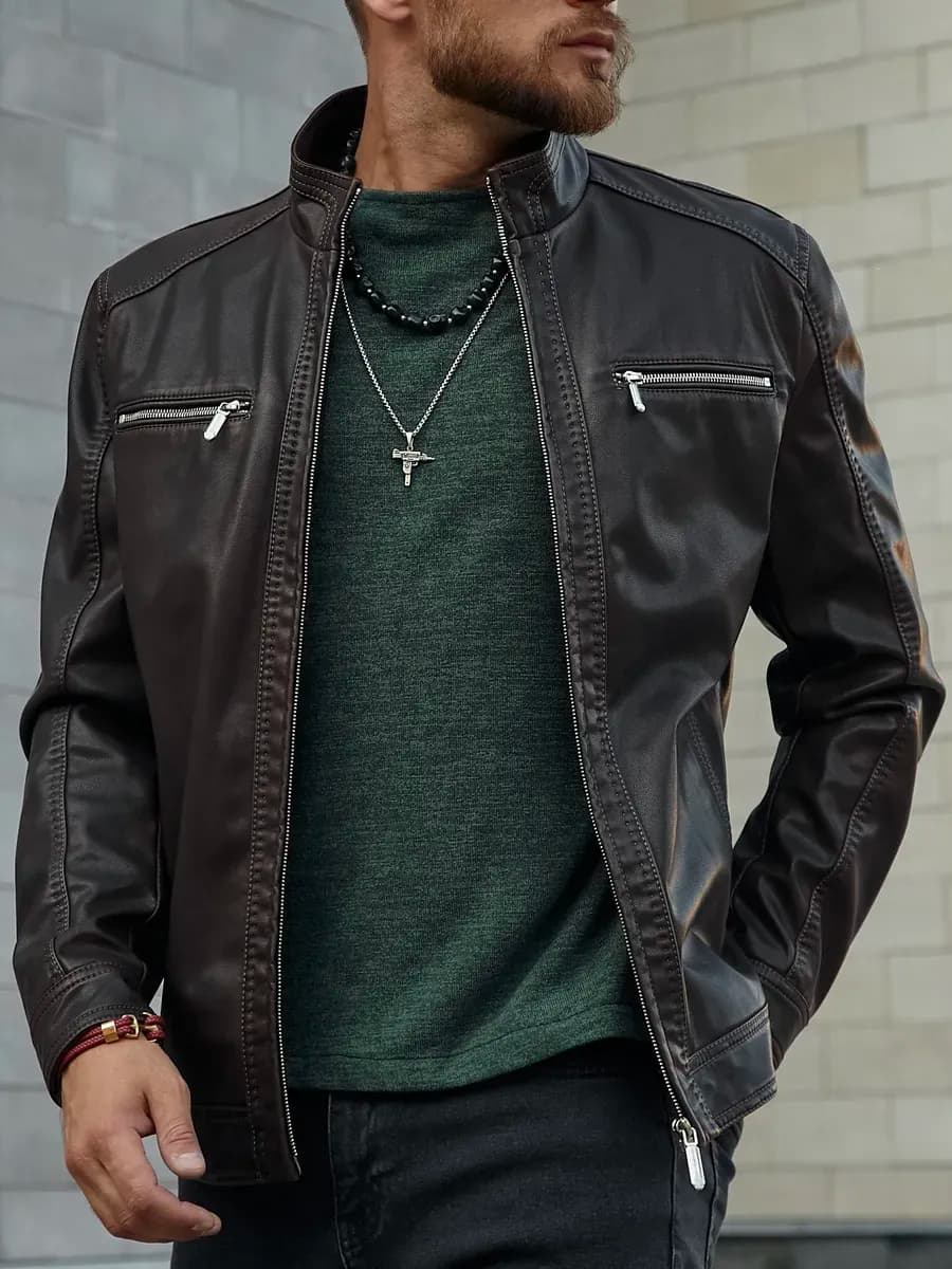 Куртка кожаная демисезонная - фото 1