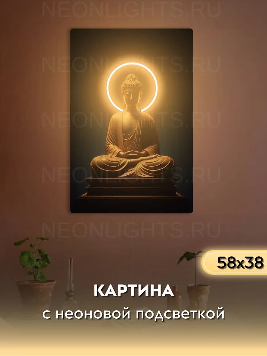 Картина с подсветкой на стену, Будда