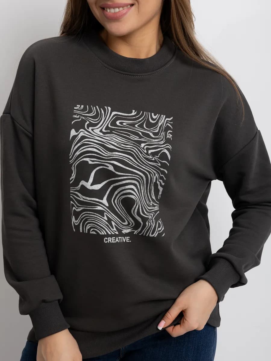 Свитшот оверсайз с принтом без начеса