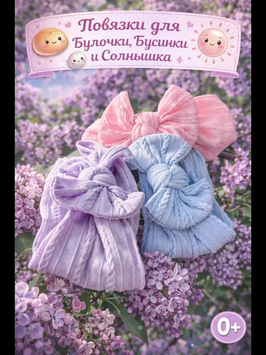Повязки на голову для новорожденных 3 шт
