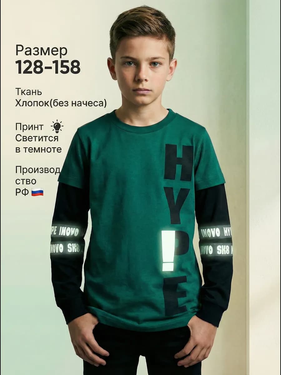 Свитшот с принтом 3-13 лет светящийся без начеса подросток