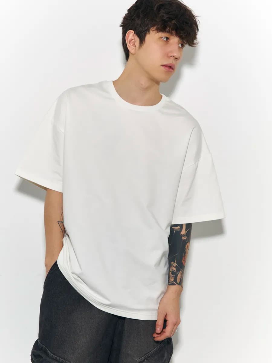 Футболка оверсайз молочно белая удлиненная