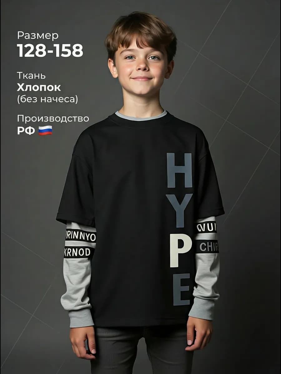 Свитшот с принтом 3-13 лет светящийся без начеса подросток