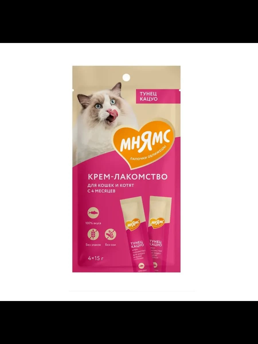 Крем-лакомство для кошек с тунцом Кацуо 4шт*15 г - фото 1