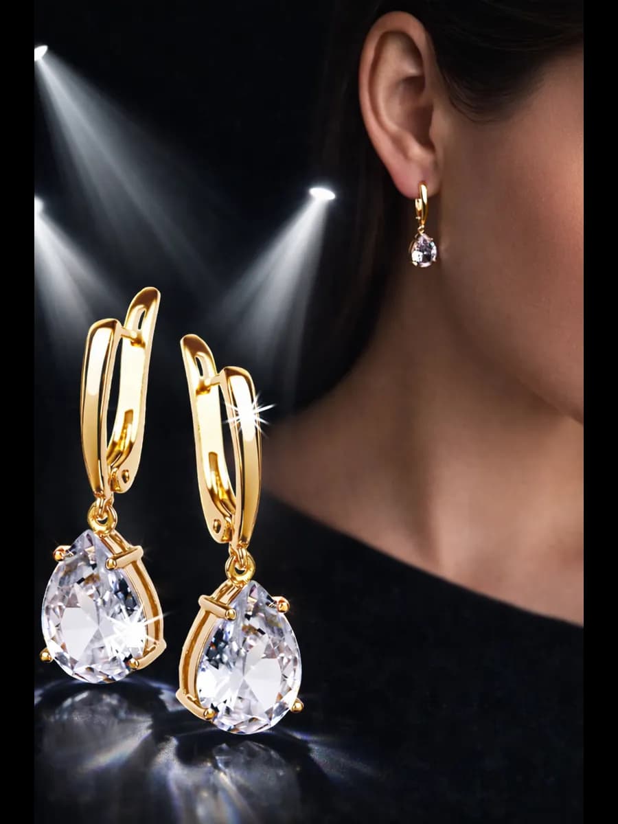 Серьги бижутерия с круглой подвеской позолоченные