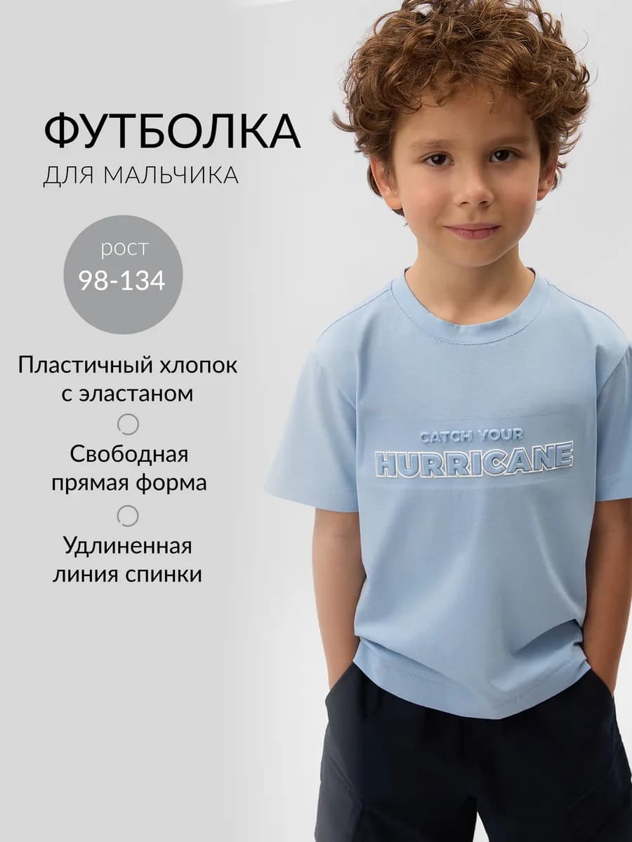 Футболка с коротким рукавом для мальчика с вышивкой голубая