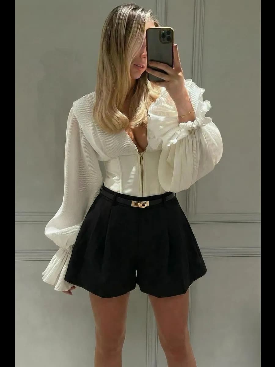 Юбка шорты в складку замшевая