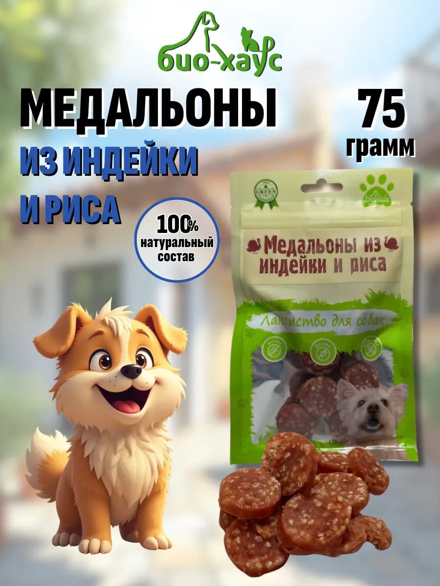 Лакомства для собак. Медальоны из индейки и риса
