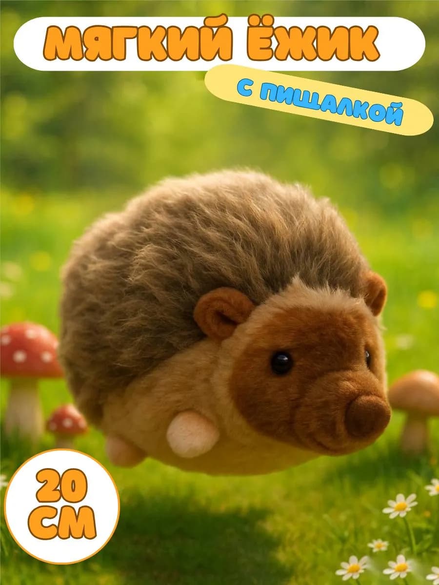 Реалистичная мягкая игрушка Ёжик с пищалкой, 20 см