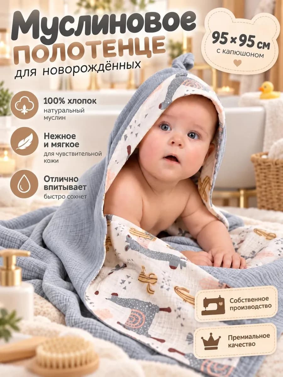 Полотенце для новорожденного муслиновое