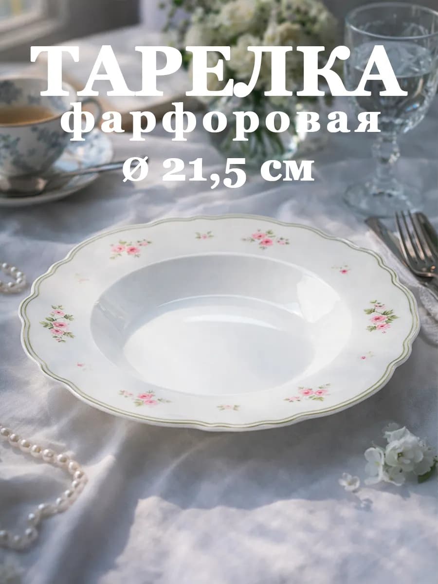 Тарелка глубокая d=21,5 см Spring flowers фарфоровая