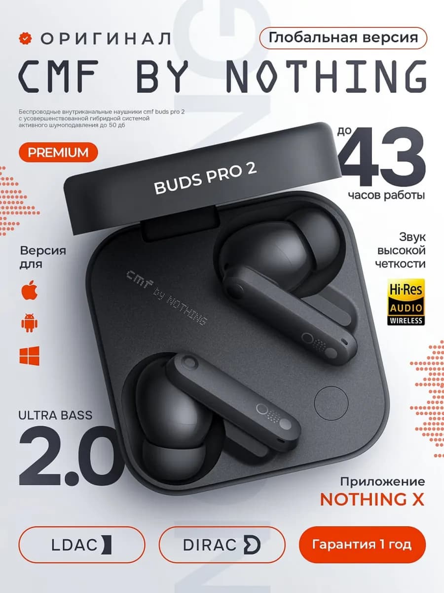 Наушники беспроводные с шумоподавлением cmf buds pro 2