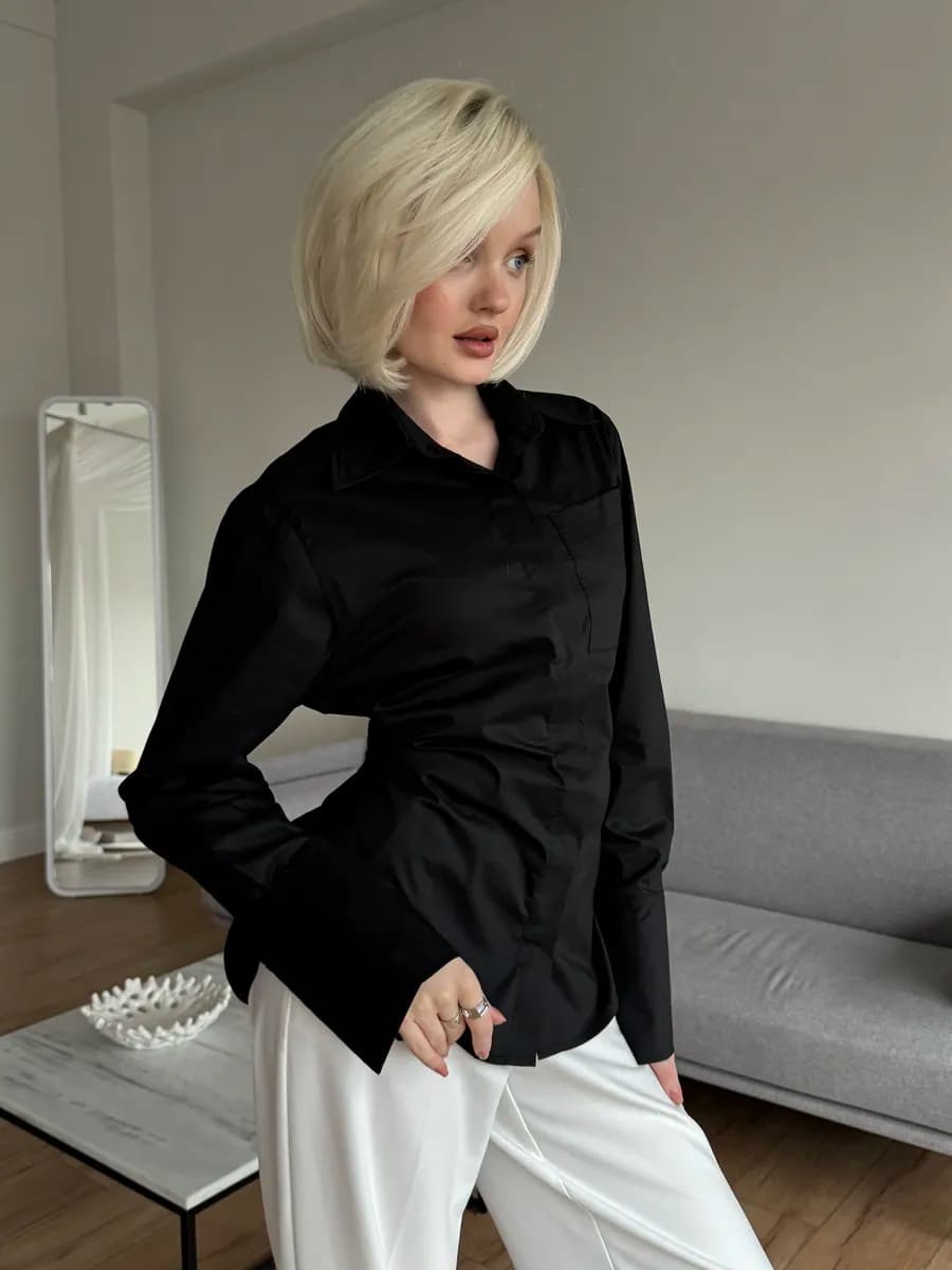 Рубашка офисная приталенная с завязками - фото 1