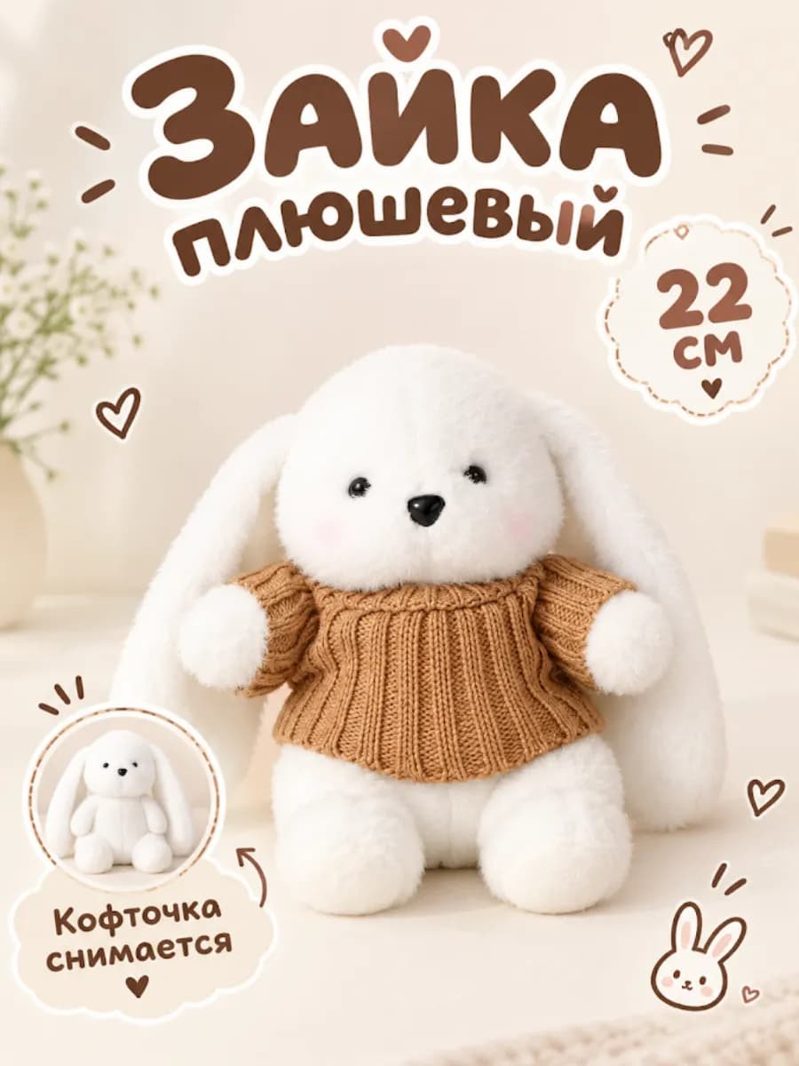 Мягкая игрушка зайка в кофточке