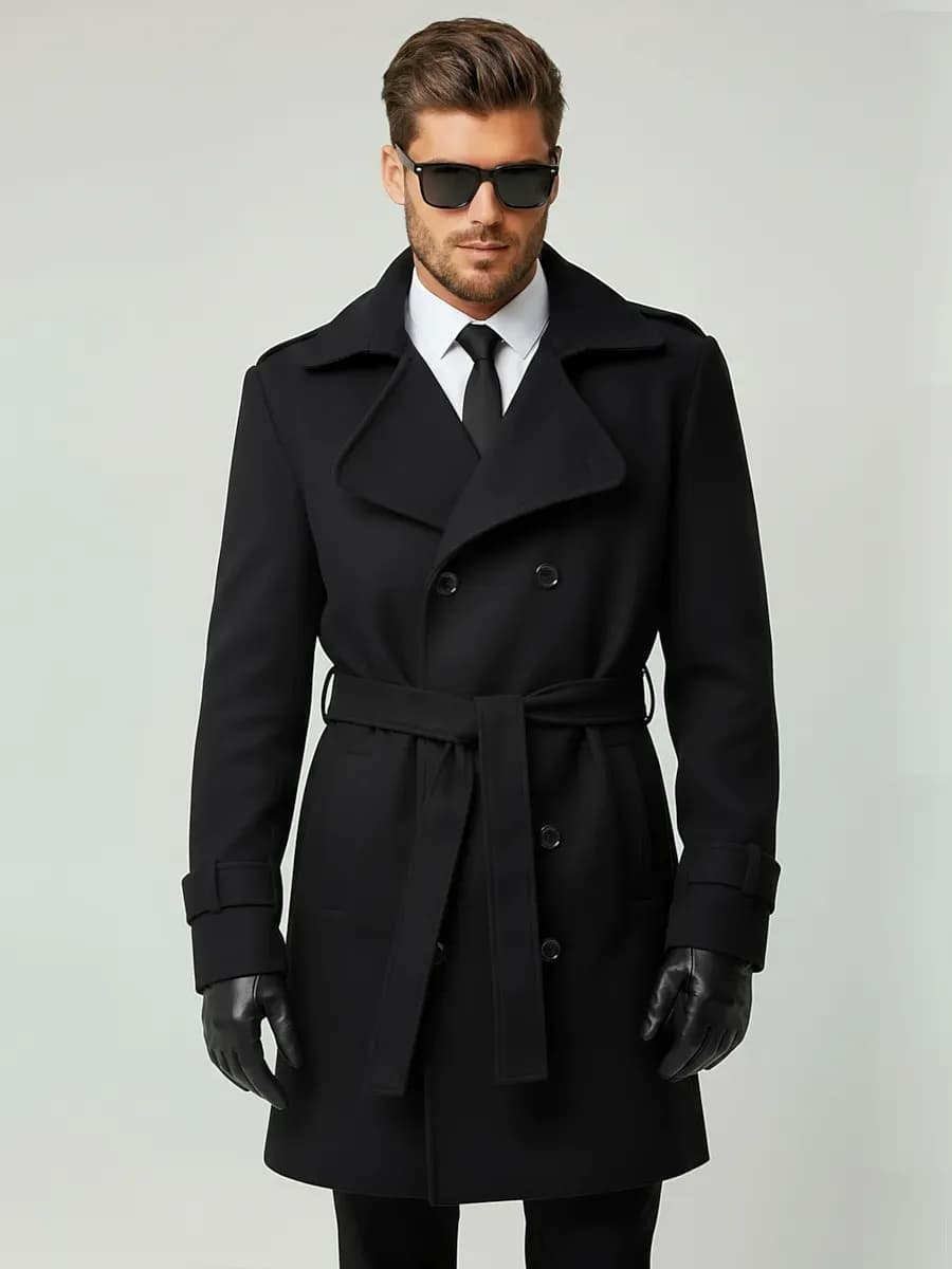 Пальто классическое полупальто длинное с поясом - фото 1