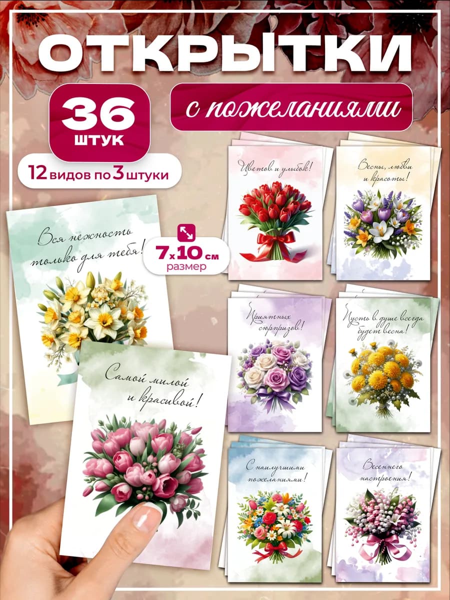 Открытки мини подарок 36 шт