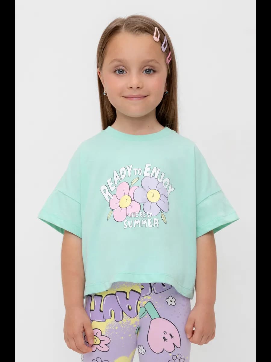 Укороченная хлопковая футболка для девочки