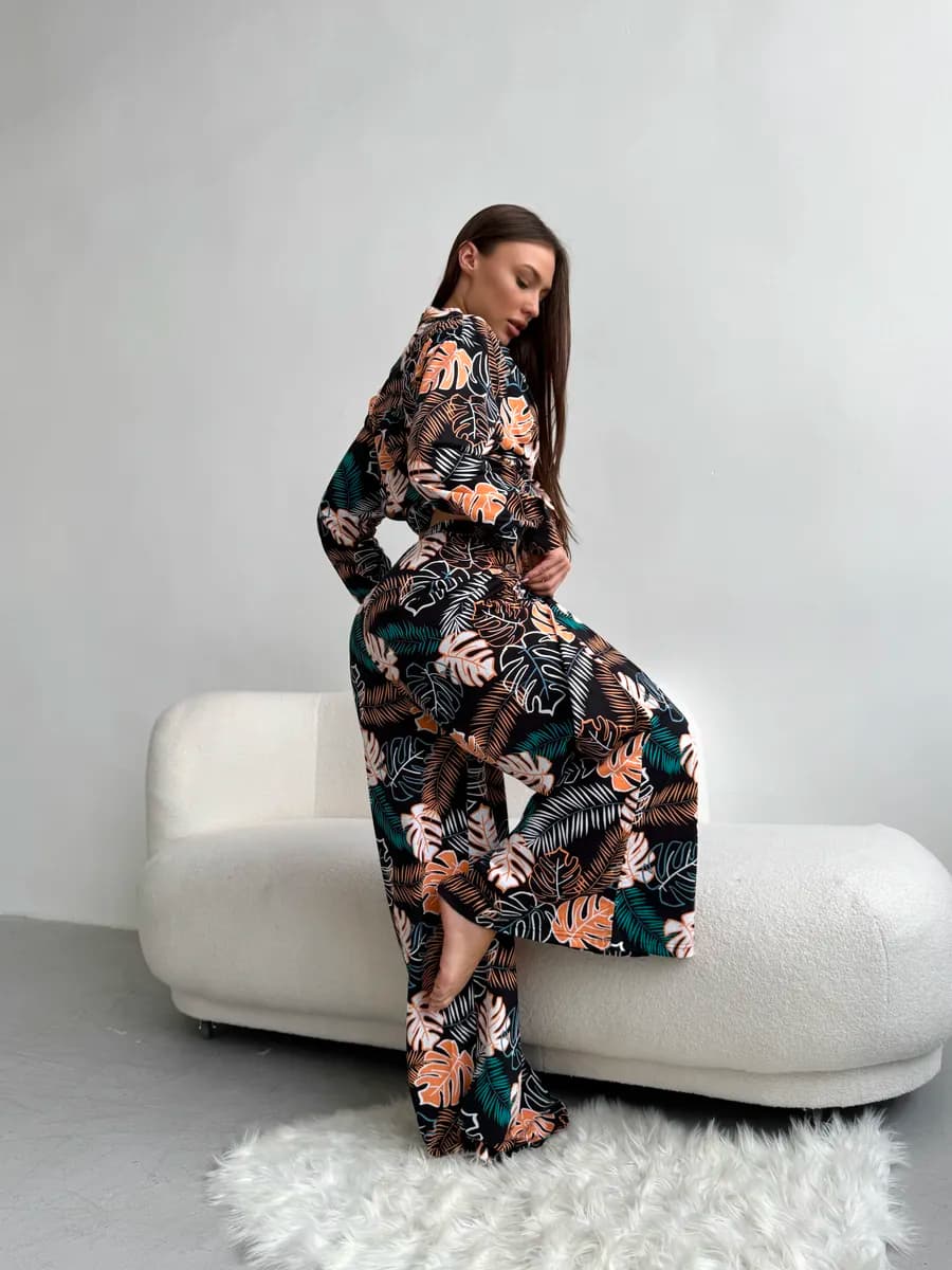 Костюм домашний с брюками и рубашкой хлопковый летний