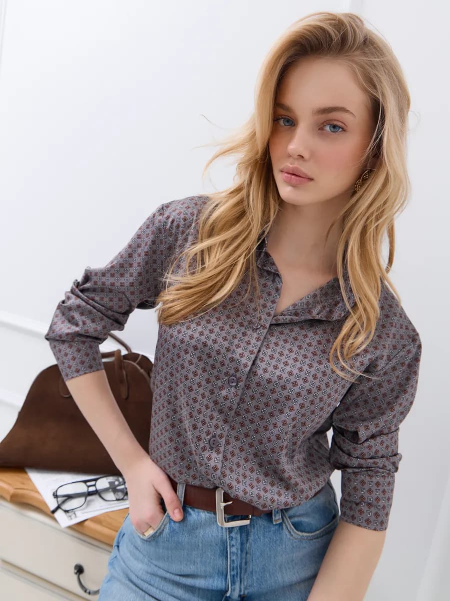 Блузка рубашка офисная шелковая