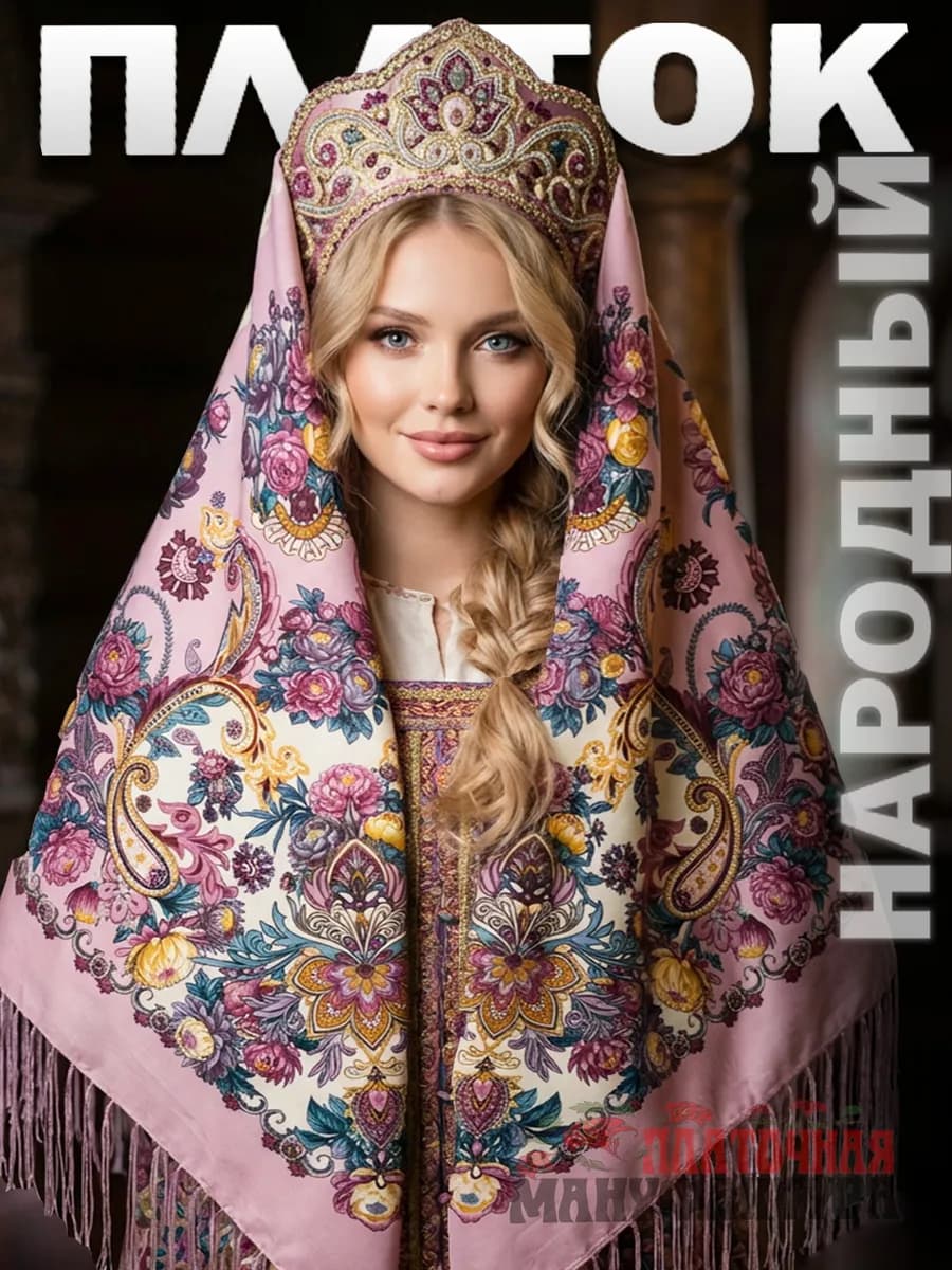 Платок на голову и шею, нарядный подарок "Русская красавица"