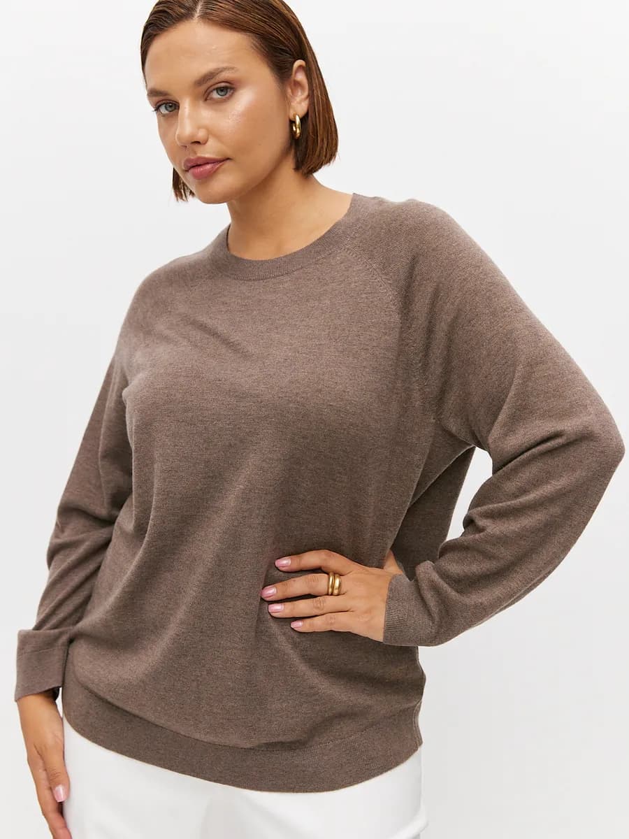 Джемпер plus size из 100% шерсть мериносов тонкой вязки - фото 1