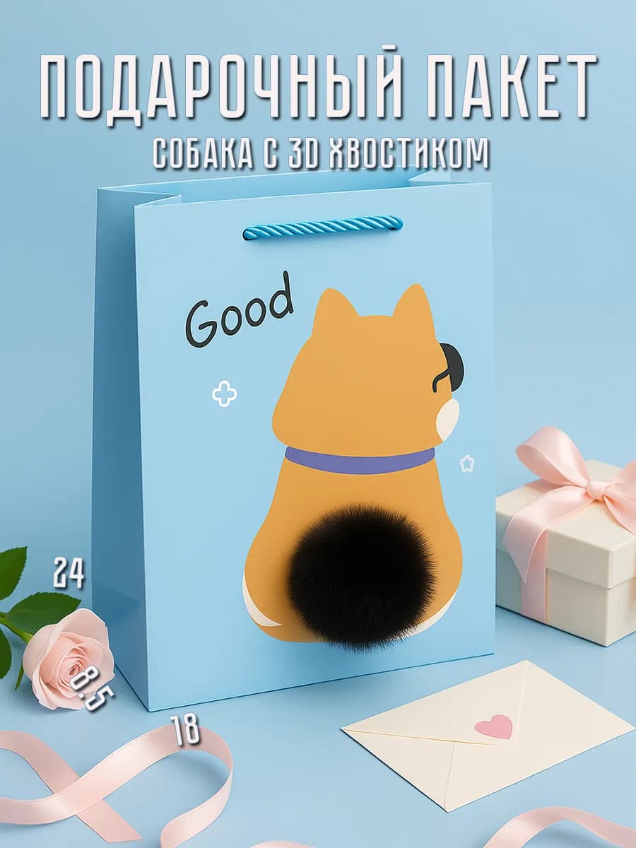 Подарочный Пакет Песик с хвостиком (18х8,5х24)