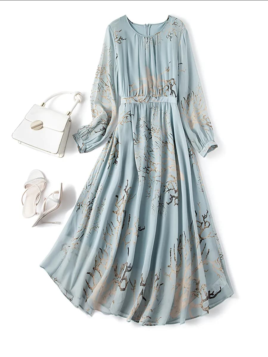 Платье женское праздничное из натурального шелка голубое