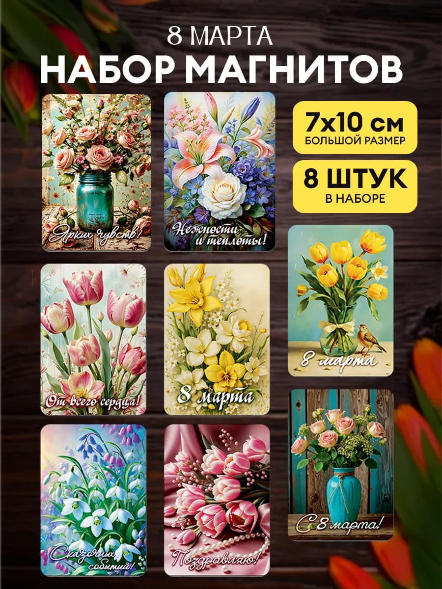 Набор магнитов сувенирных 8 марта, 8 штук