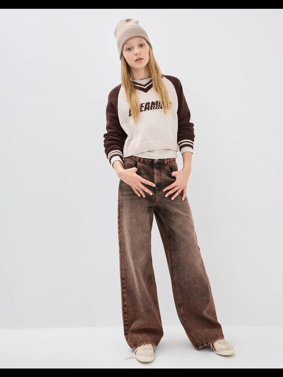 Джинсы широкие с высокой талией подростковые