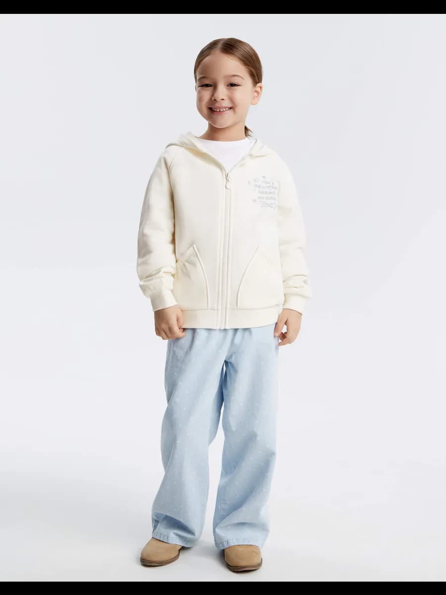 Молочное худи на молнии с принтом