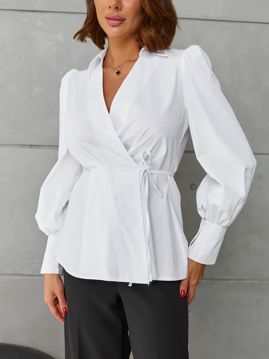 Блузка рубашка нарядная на запах с завязками