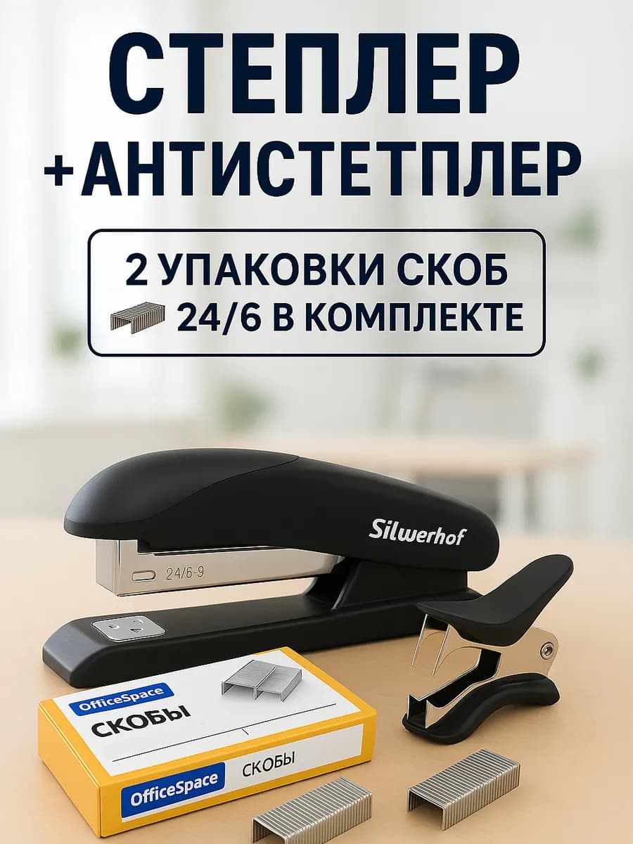 Степлер канцелярский 24 6 со скобами