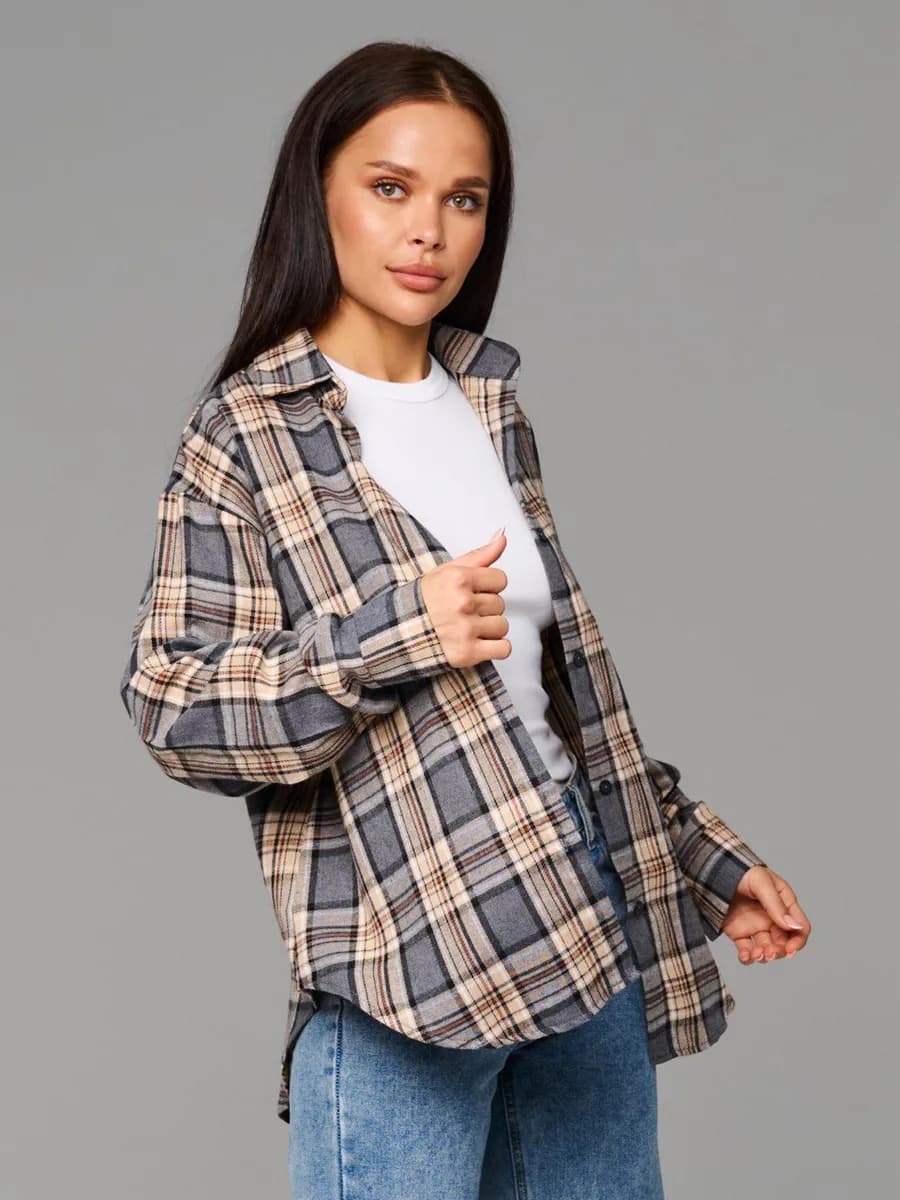 Рубашка в клетку удлиненная оверсайз