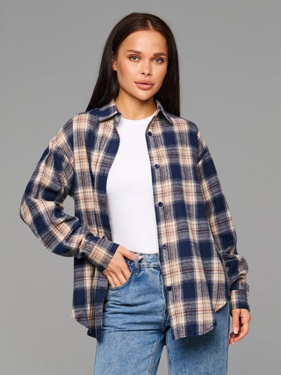 Рубашка в клетку удлиненная оверсайз