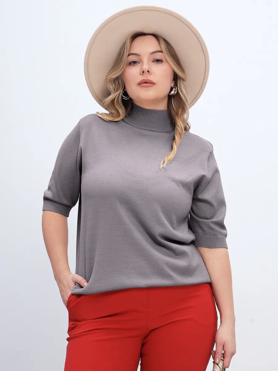 Джемпер больших размеров кофта с коротким рукавом