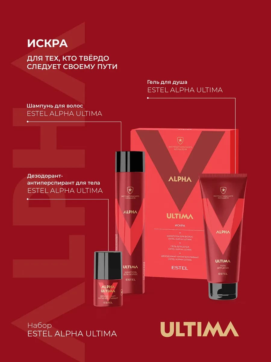 Подарочный набор для мужчин ALPHA ULTIMA для волос и тела