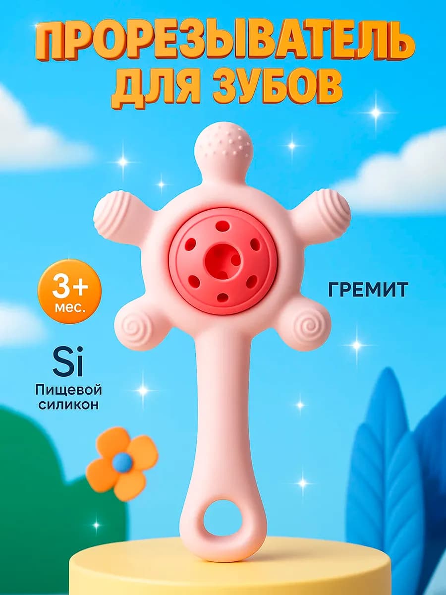 Прорезыватель силиконовый с погремушкой - фото 1
