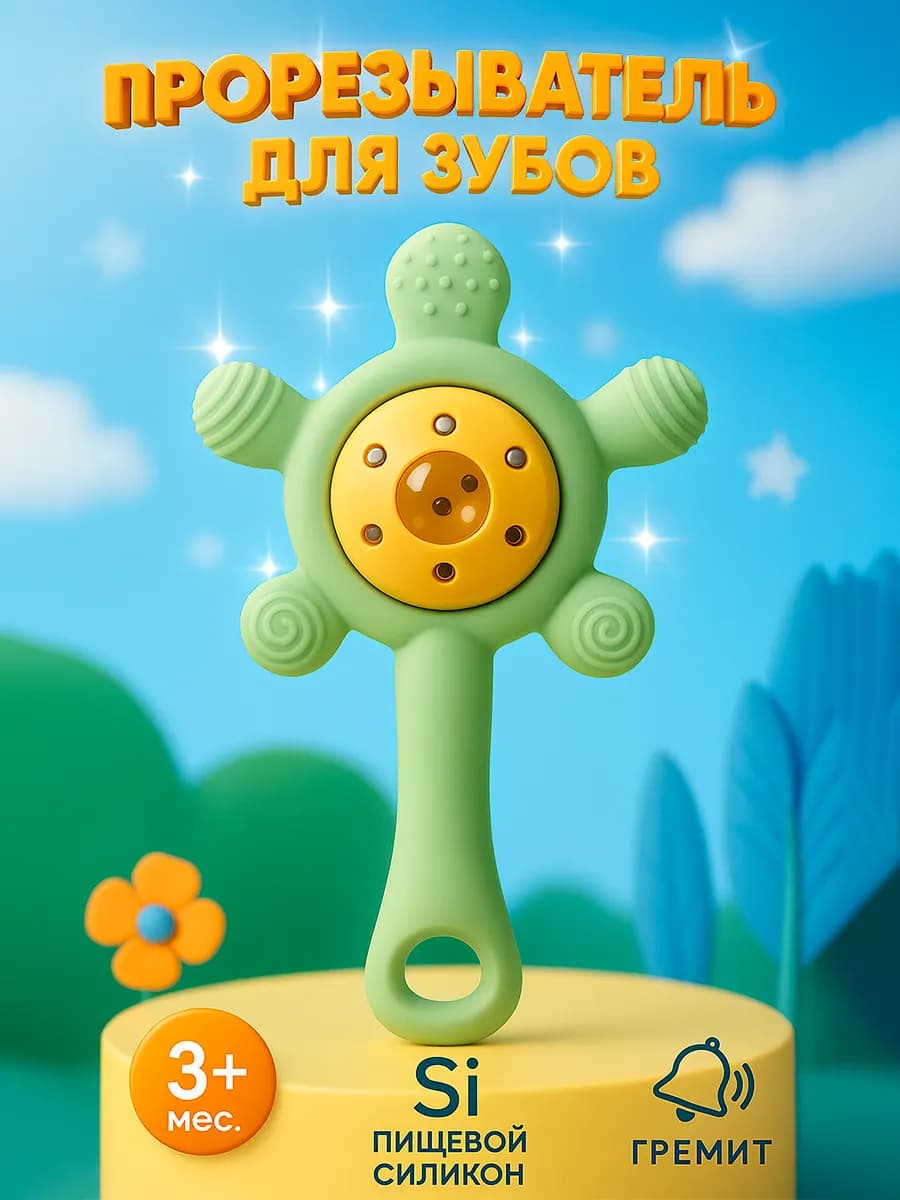 Прорезыватель силиконовый с погремушкой - фото 1