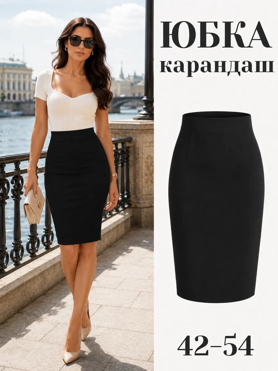 Юбка карандаш трикотажная черная
