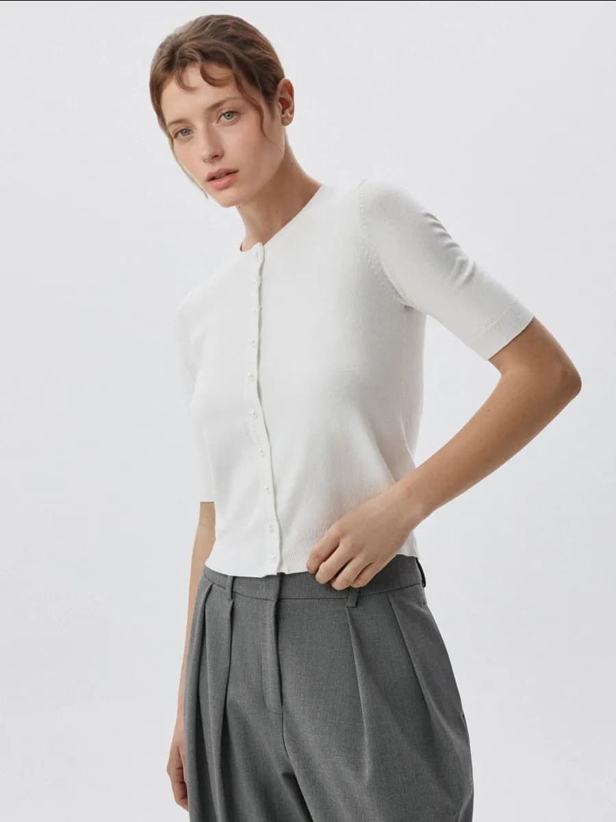 Кардиган вязаный базовый с короткими рукавами