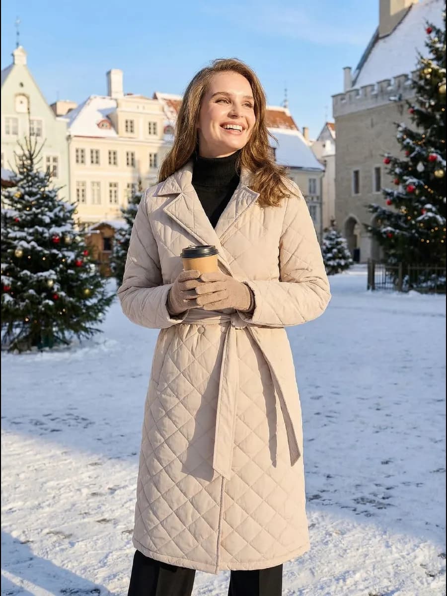 Пальто демисезонное стеганое длинное