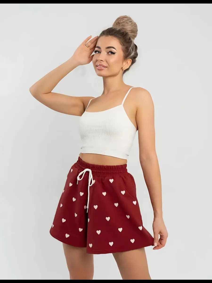Шорты-Юбка домашние летние с сердечками