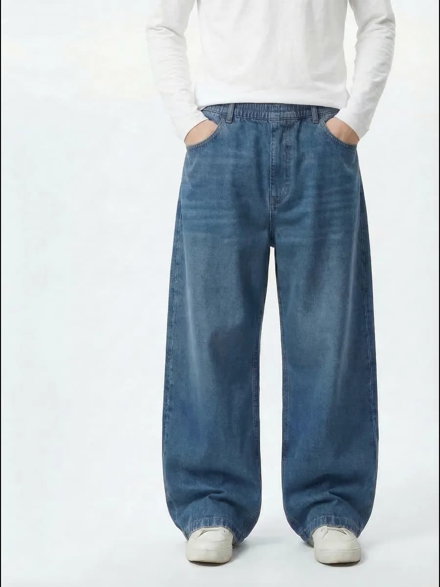 Джинсы широкие багги на резинке