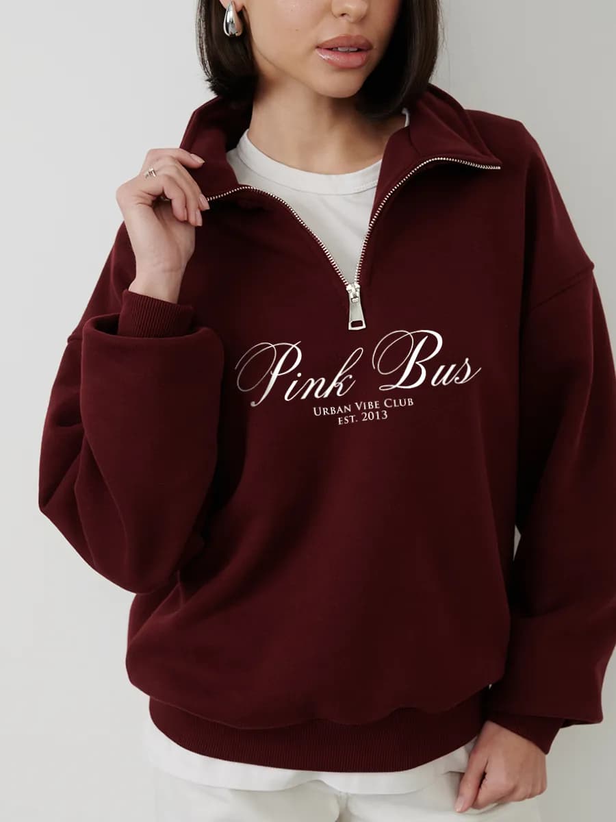 Свитшот оверсайз с микроначесом полузамок с принтом