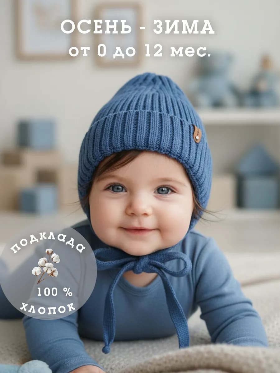 шапка для малышей с завязками демисезонная