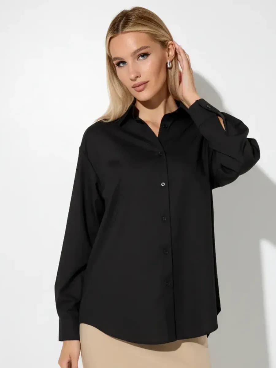 Рубашка черная оверсайз для офиса и школы - фото 1